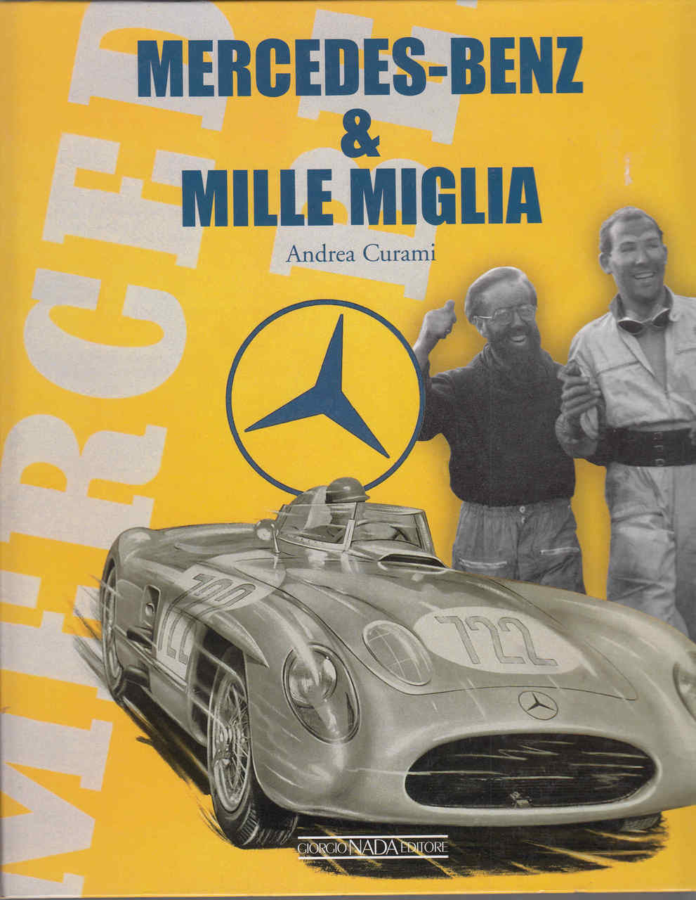 Hardcover book cover with vintage Mercedes race car, circular star logo, and title