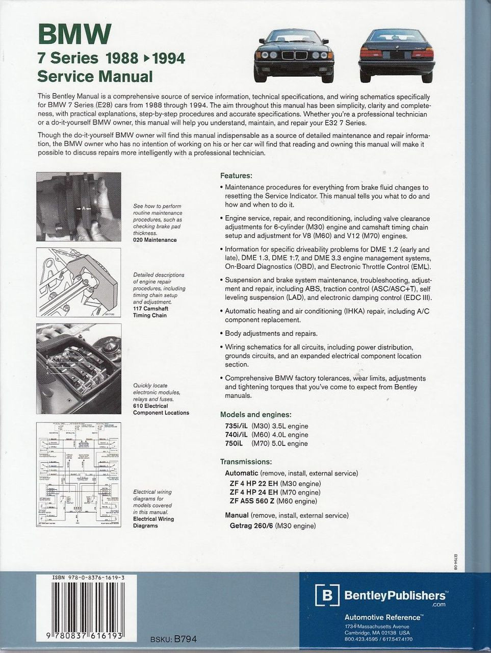 BMW 7 Series E32 735i, 735iL, 740i, 740iL, 750iL 1988 - 1994 Workshop Manual Back