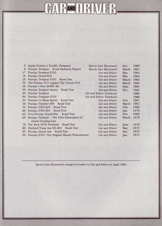 Car And Driver On Pontiac 1961 - 1975