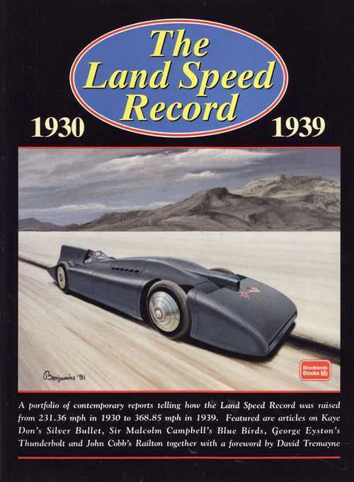 Land Speed Record book cover with blue racing car and 1930–1939 title oval