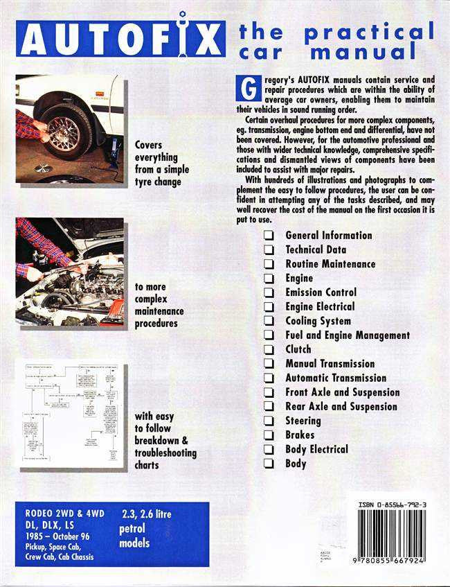 Holden Rodeo 2WD, 4WD Petrol 1985 - 1996 Workshop Manual