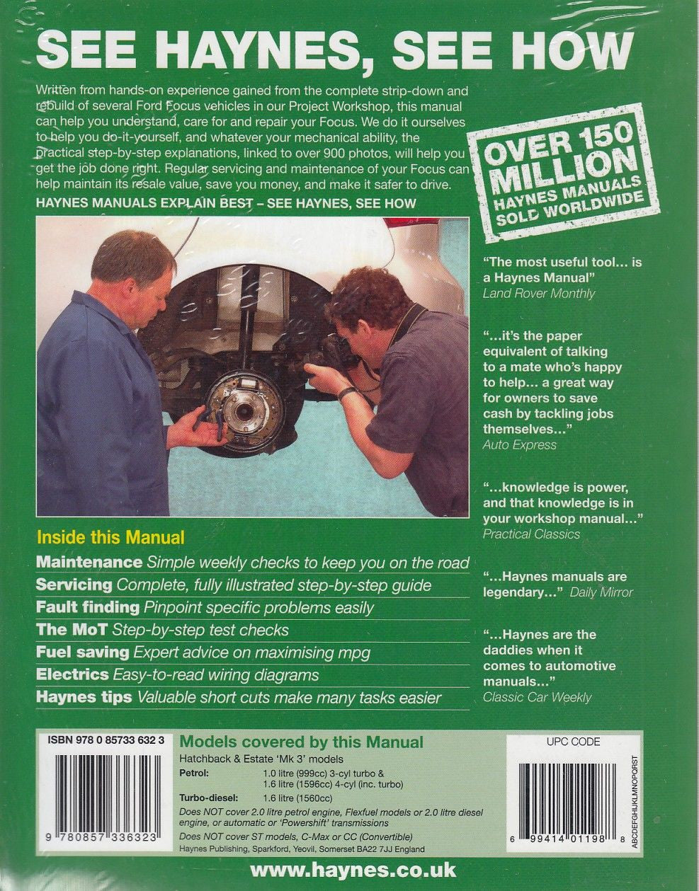 Ford Focus Petrol 1.0, 1.6  & Diesel 1.6 litre 2011 - 2014 Workshop Manual Back Cover