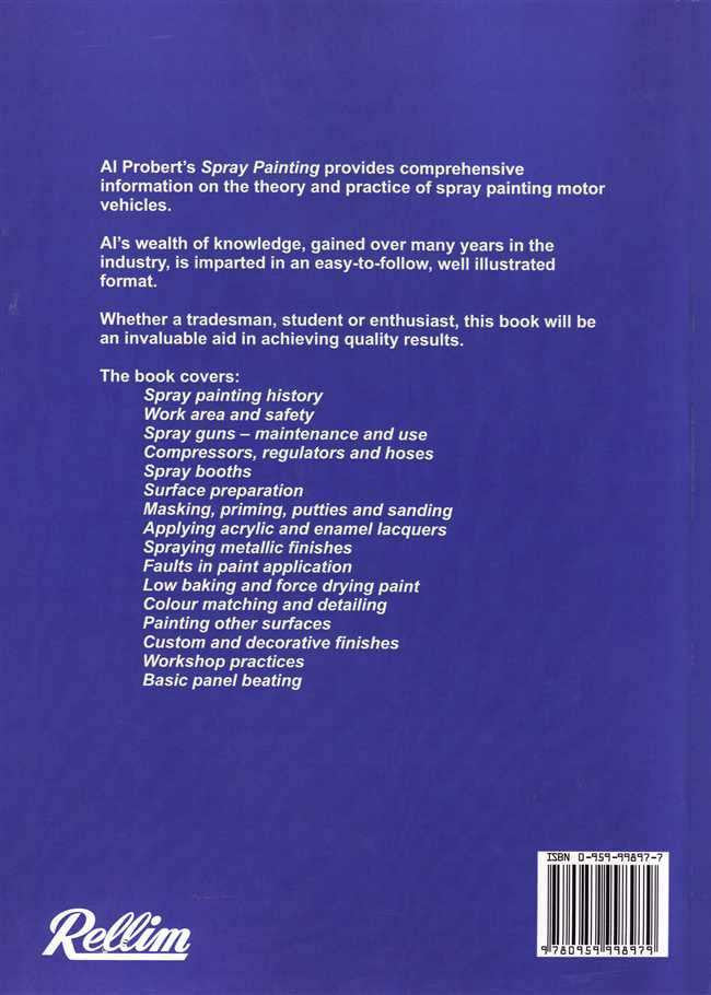 Spray Painting Motor Vehicles book back cover with Rellin logo and barcode
