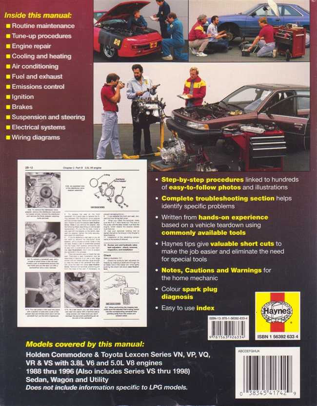 Holden Commodore, Toyota Lexcen VN, VP, VQ, VR, VS 1988 - 1996 Workshop Manual