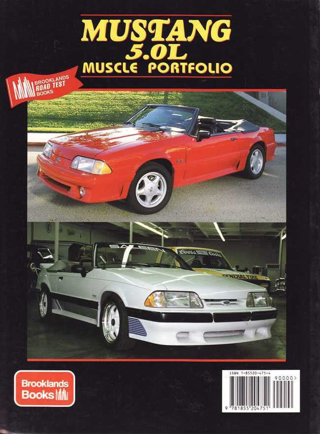 Automotive photo book cover with Mustang 5.0L title and two car photos