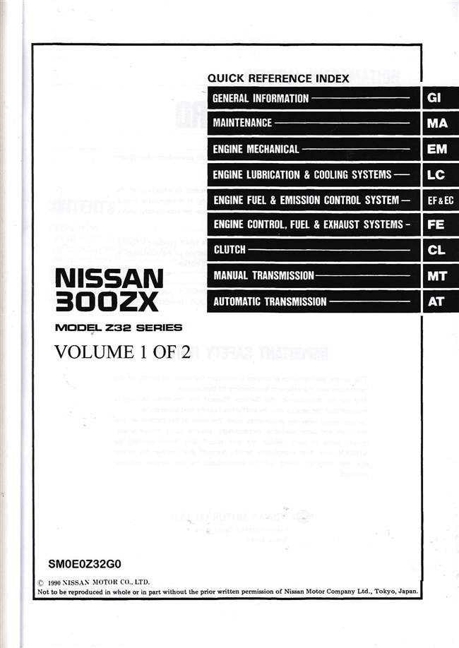 Nissan 300ZX Model Z32 Series Twin Turbo 1990 Onwards Workshop Manual