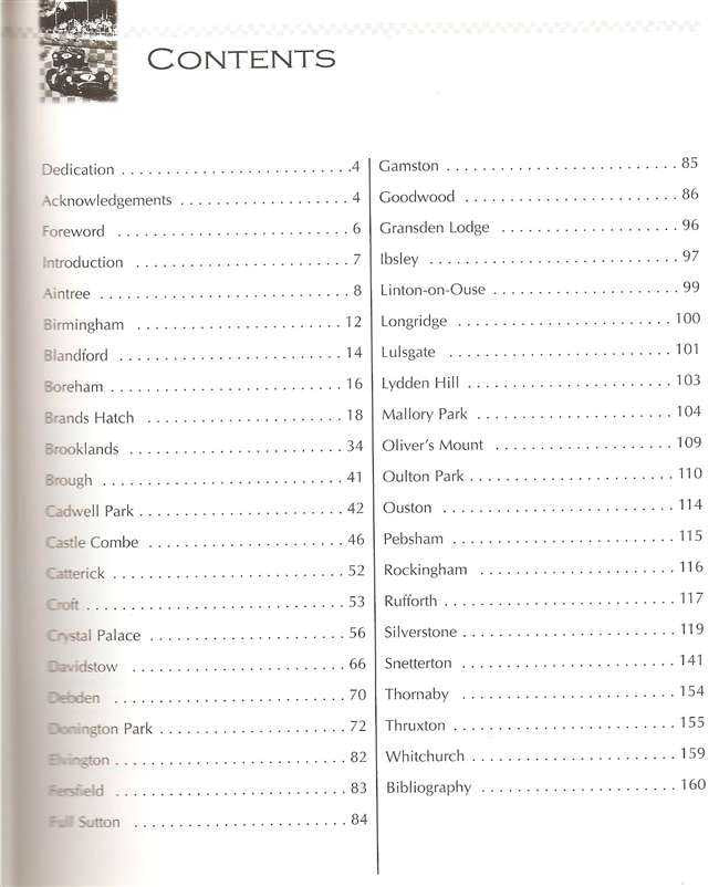 Book contents page listing locations with page numbers in a two-column layout