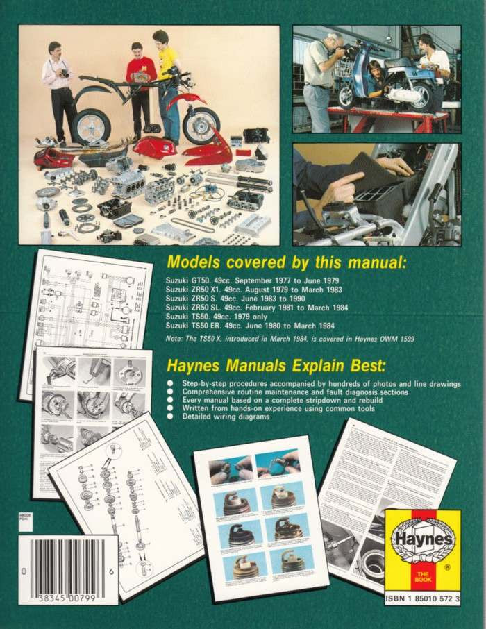 Suzuki GT, ZR & TS50 1979 - 1990 Workshop Manual Back Cover