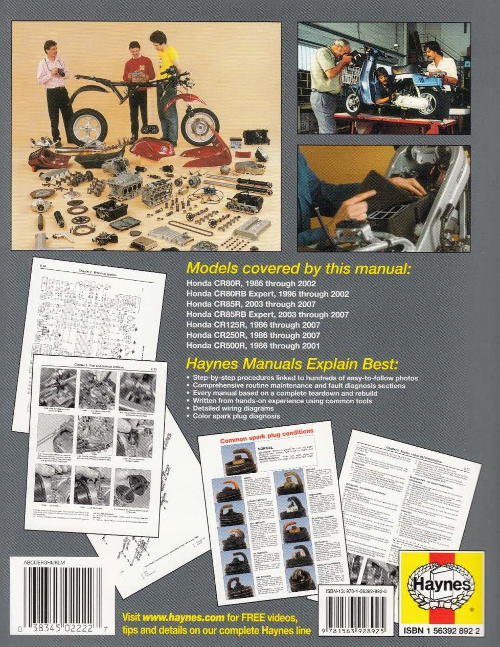 Honda CR Motocross Bikes 1986 - 2007 Workshop Manual Back Cover