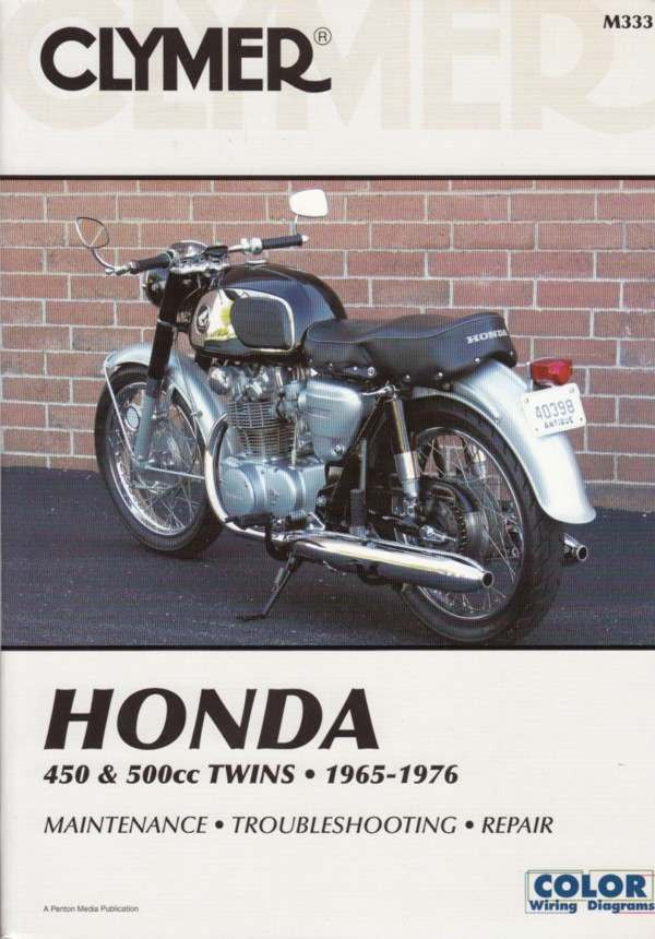 Motorcycle service repair manual cover for Honda 450/500cc twins, 1965-1976, Clymer