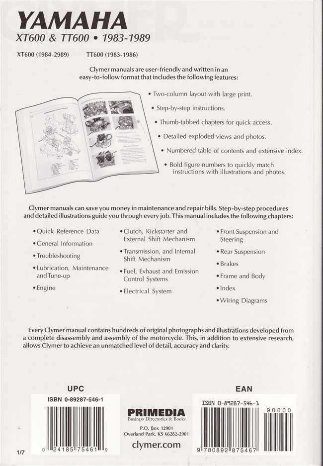 Yamaha XT600 &amp; TT600 1983 - 1989 Workshop Manual
