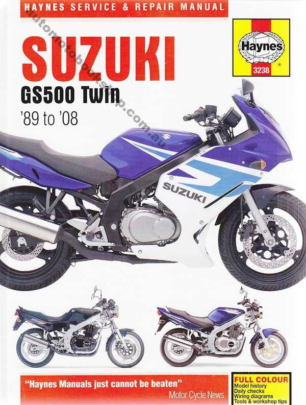 Suzuki GS500 Twin Haynes service and repair manual cover, purple and white bike