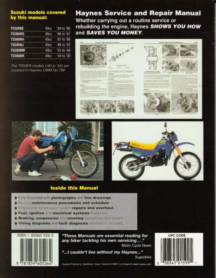 Suzuki TS50X 1984 - 2000 Workshop Manual Back Cover