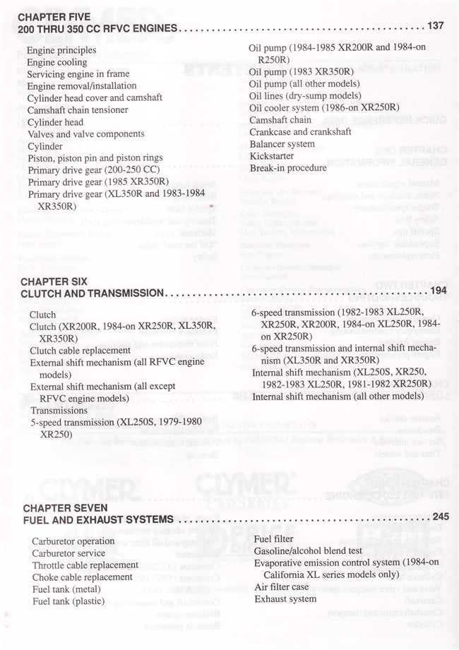 Honda XL250 XR250 XL350R XR350R XR200R XR250L 1978 - 2000 Workshop Manual