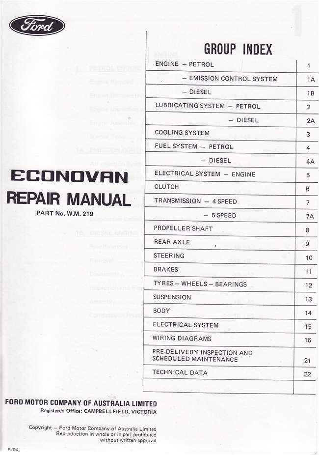 Ford Econovan 1979 - 1983 Workshop Manual