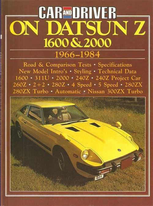 Car and Driver book cover for Datsun Z 1600 & 2000 with yellow sports car