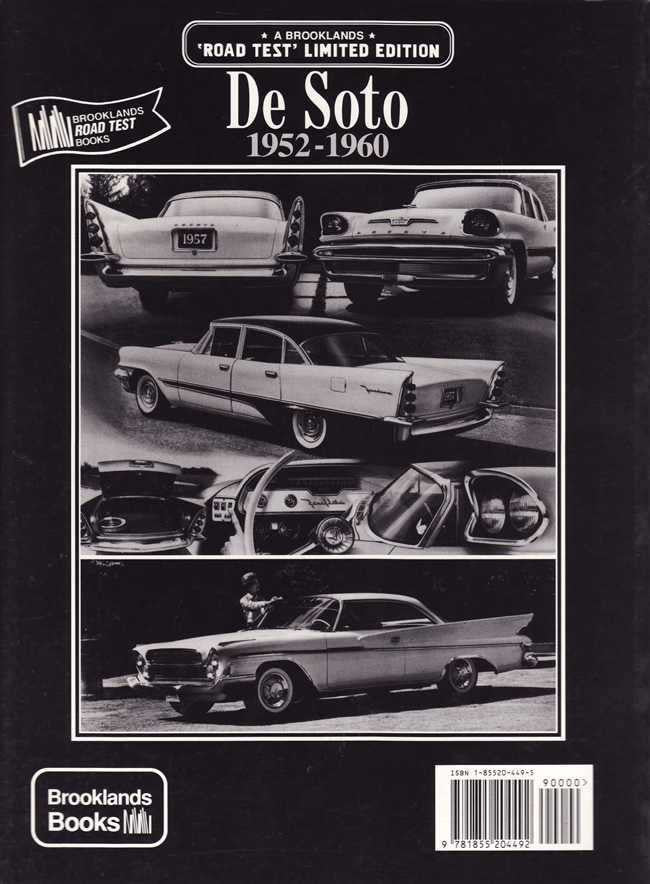 Limited edition De Soto road test book cover with classic car collage and barcode