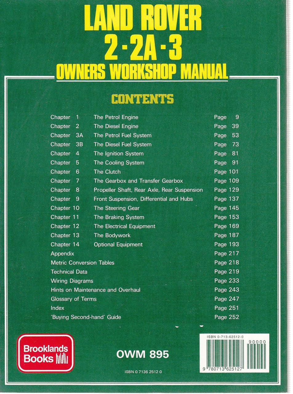 Land Rover 2, 2A, 3 Petrol & Diesel 4, 6 cylinder & V8 Owners Workshop Manual Back Cover