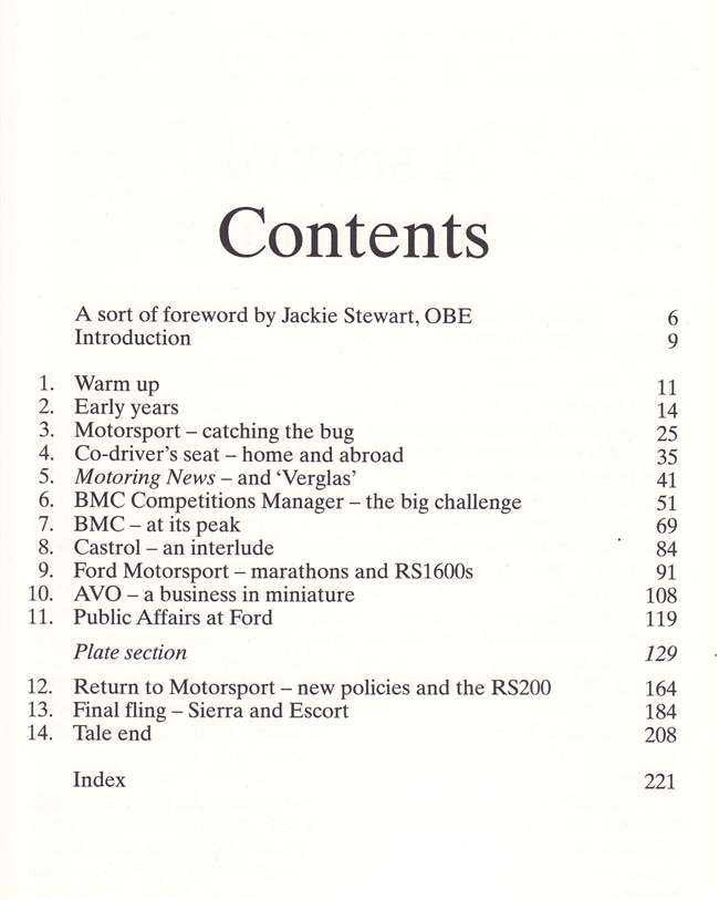 Hardcover autobiography book contents page with numbered chapter list