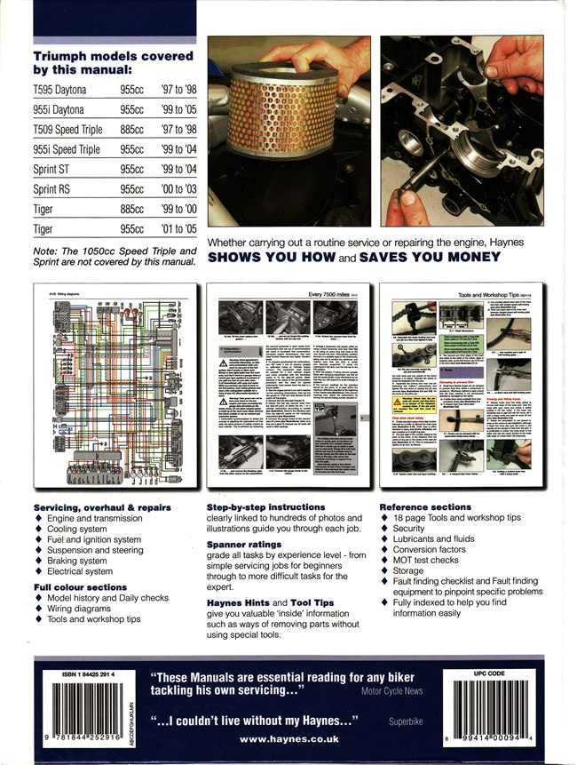 Workshop manual page layout with engine and service photo sections, troubleshooting notes