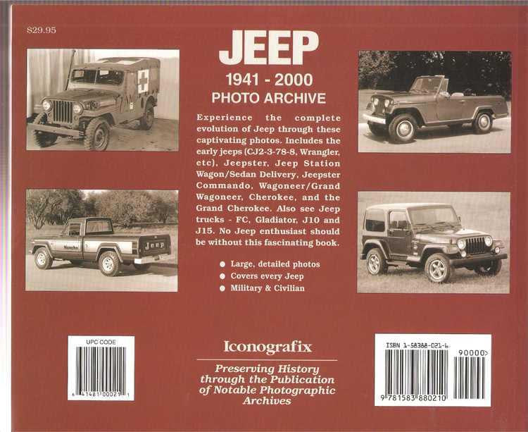 Jeep photo archive back cover with vehicle photos, barcode, and ISBN