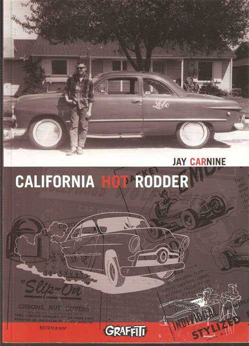 Hot rodder book cover with vintage car illustration and Slay-On design