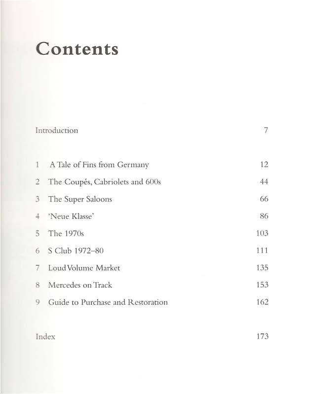 Book contents page with headings and page numbers