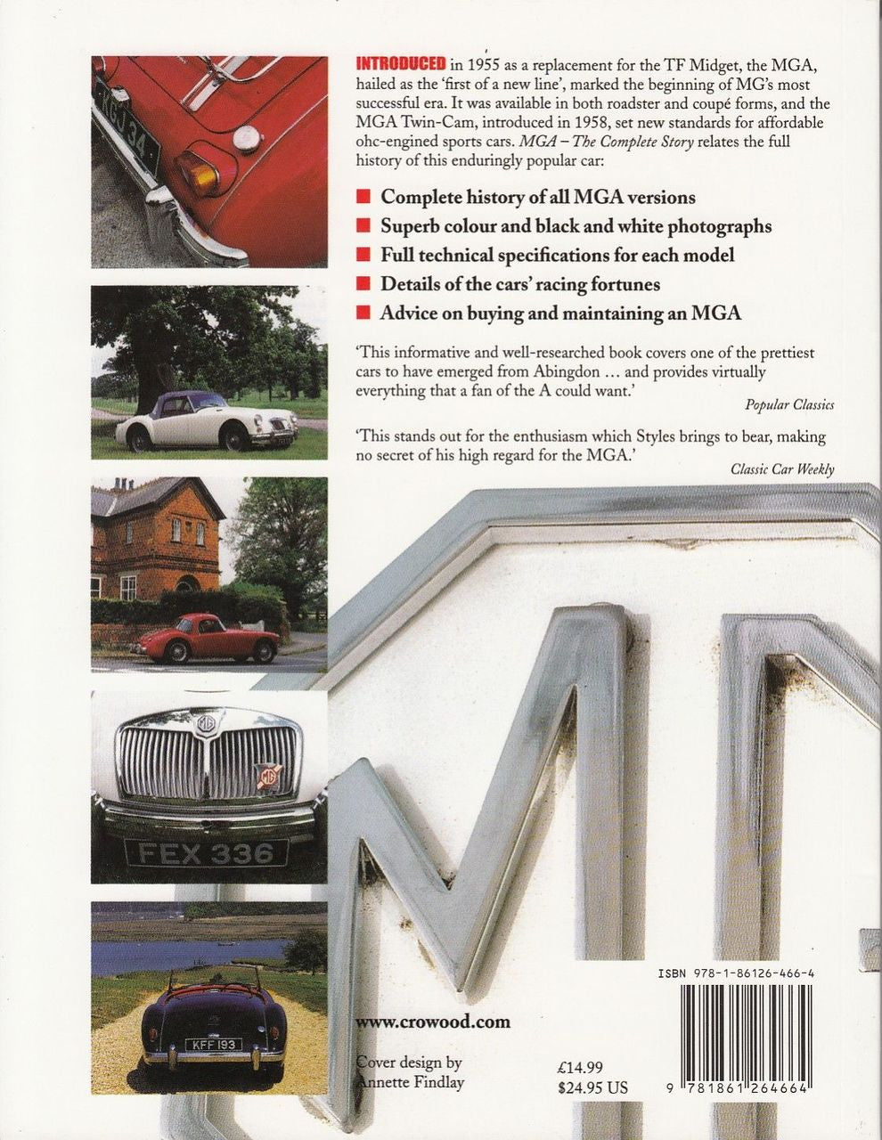 Book back cover with MGA text and multiple classic car photos