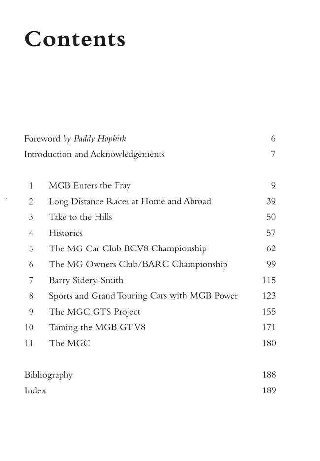 Book contents page listing chapter titles and page numbers