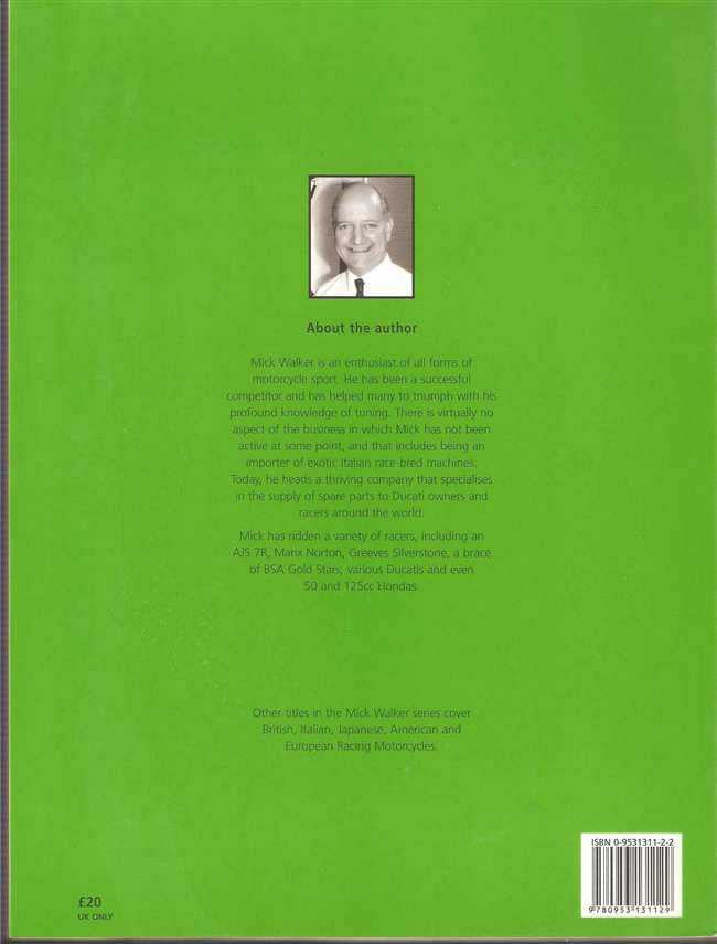 German racing motorcycles book, back cover with author photo and barcode