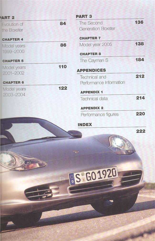Book index page with headings and front view car photo