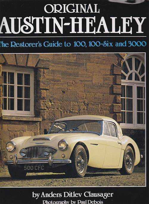 Austin-Healey restoration guide cover with title text and classic sports car photo.