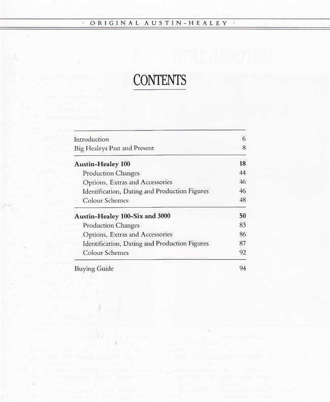 Book contents page with headings and page numbers in a centered layout.