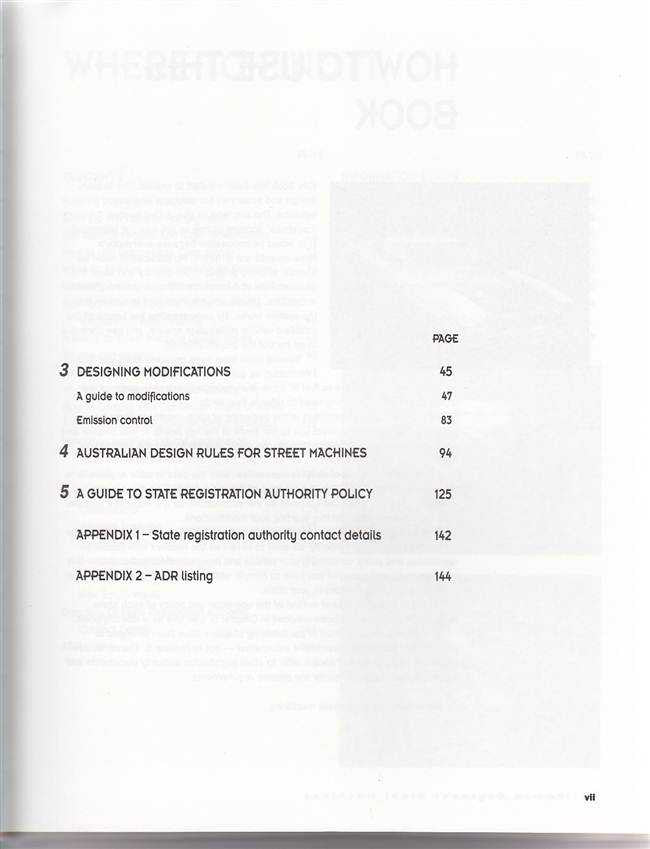 Book contents page showing sections 3–5, plus appendix listings and page numbers