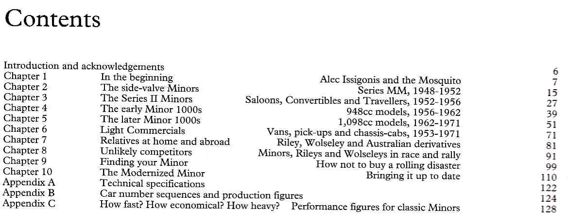 Morris Minor: A Collector's Guide Contents
