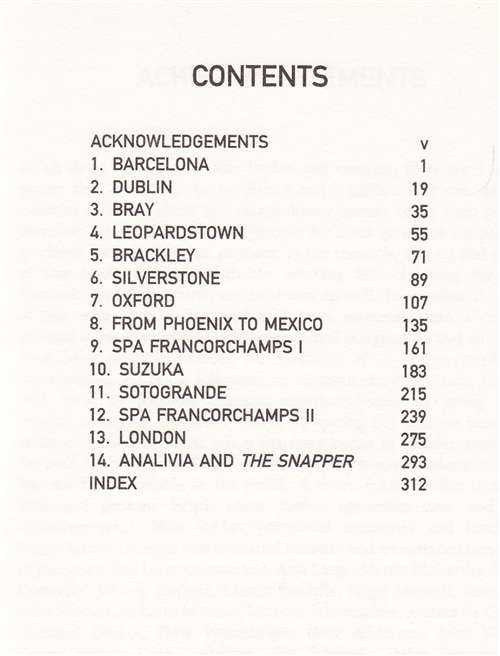 Biography book contents page with numbered chapter list and page references