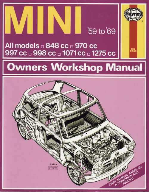 Mini '59–'69 owners workshop manual cover with car cutaway and Haynes logo