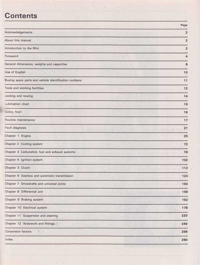Workshop manual contents page with chapter list, weights and capacities, and index