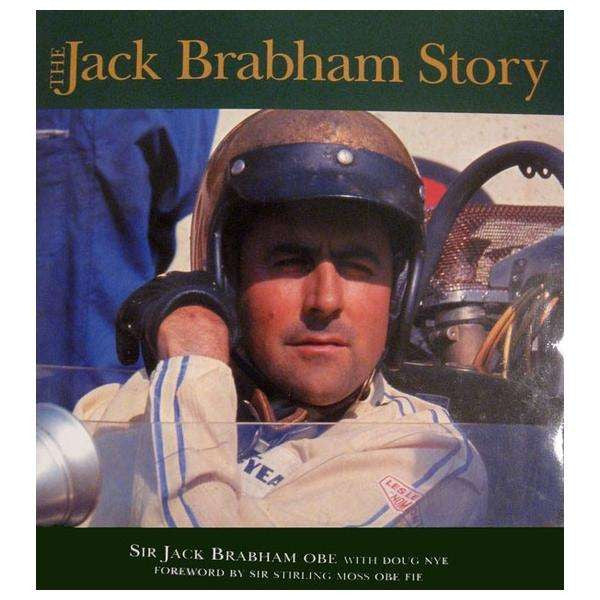 The Jack Brabham Story book cover with helmeted driver portrait and title lettering