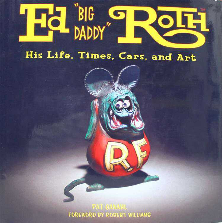 Book cover with 'Big Daddy Roth' title and cartoon rat character in red 'RDF' shirt