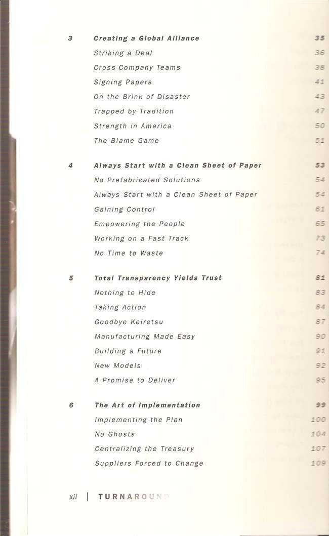 Book contents page listing chapters 3 to 6 with titles and page numbers