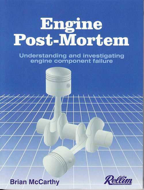 Engine Post-Mortem book cover with piston illustration, subtitle, and Rellim logo