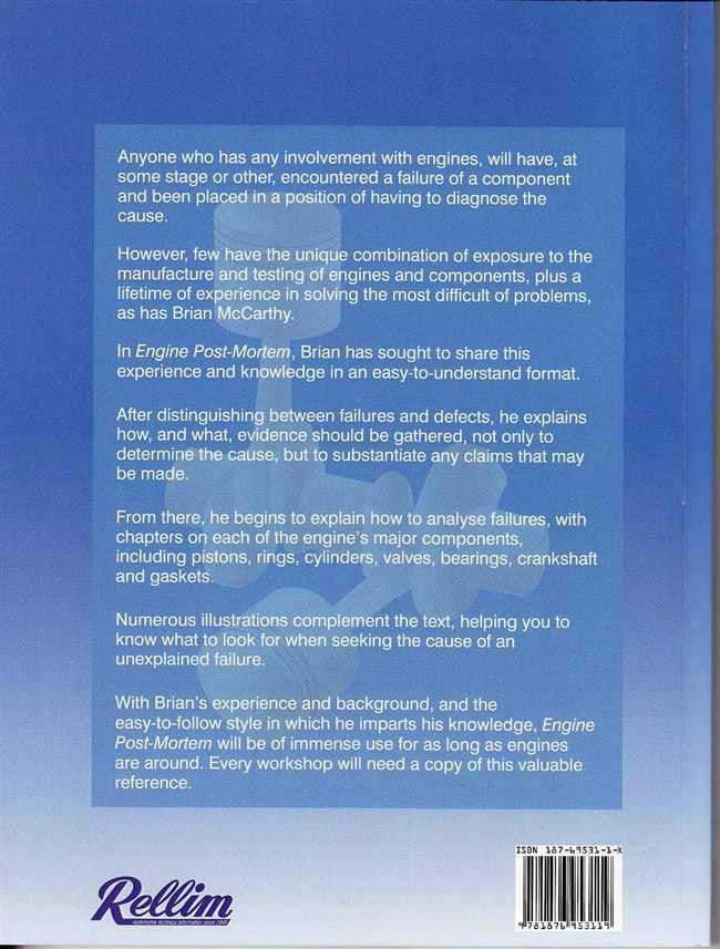 Engine failure investigation book back cover with Rellim logo and barcode