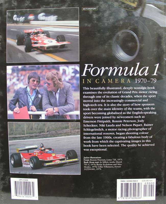 Motorsport photography book cover with Formula 1 title and race car photo