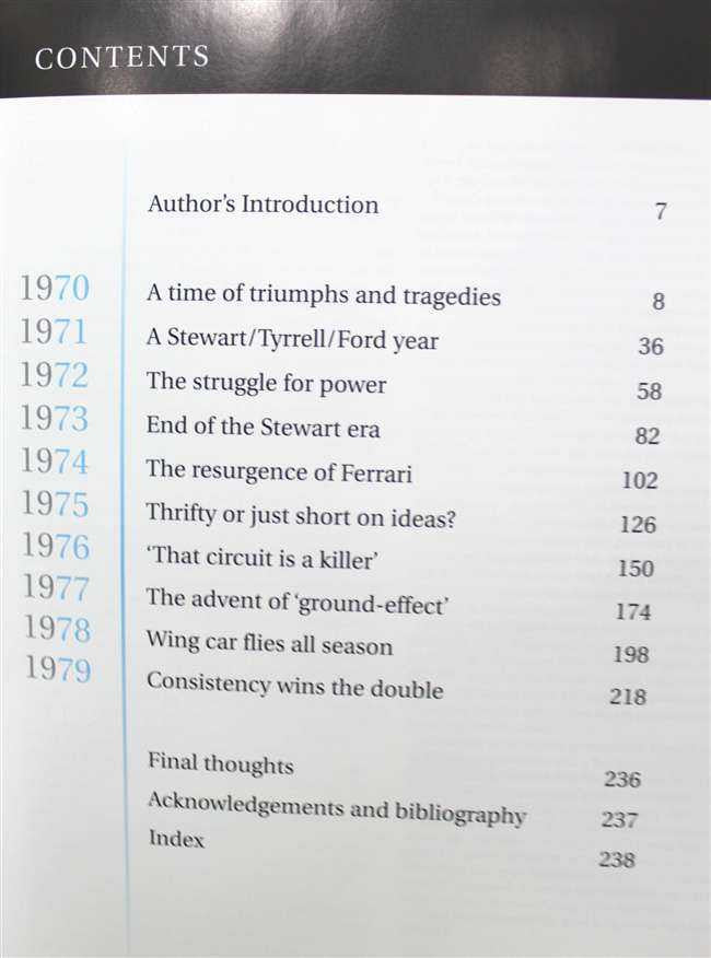 Book contents page listing 1970–1979 sections and final thoughts