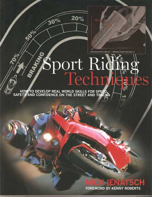 Sport Riding Techniques book cover with braking chart, title text, and red motorcycle