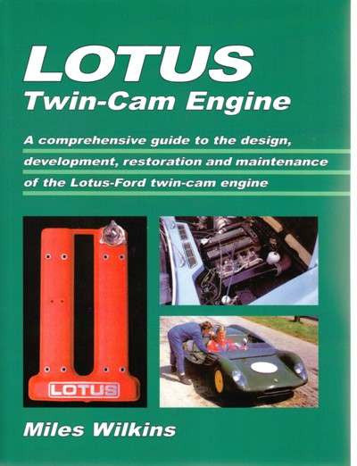 Lotus Twin-Cam Engine book cover, green design with LOTUS title and engine photos