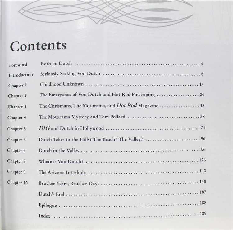 Book contents page listing chapters with dotted page numbers