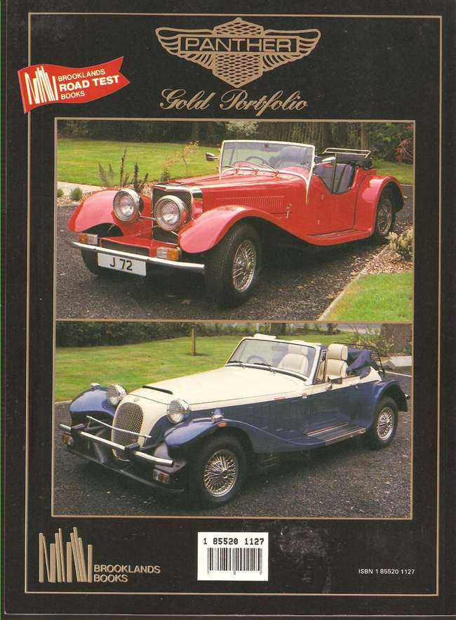 Portfolio book cover with Panther logo and red and blue classic car photos
