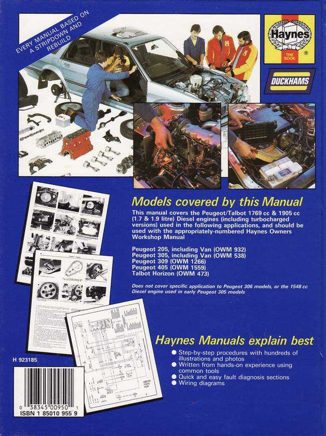 Peugeot / Talbot Diesel Engine 1982 - 1994 Workshop Manual